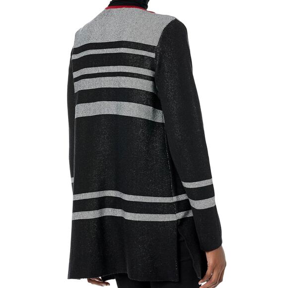 Anne Klein Cotton Acrylic Blend Black White Red Plaid Open Cardigan Sweater - Picture 2 of 12
